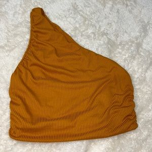 Mustard Yellow One Shoulder Crop Top, Size Medium